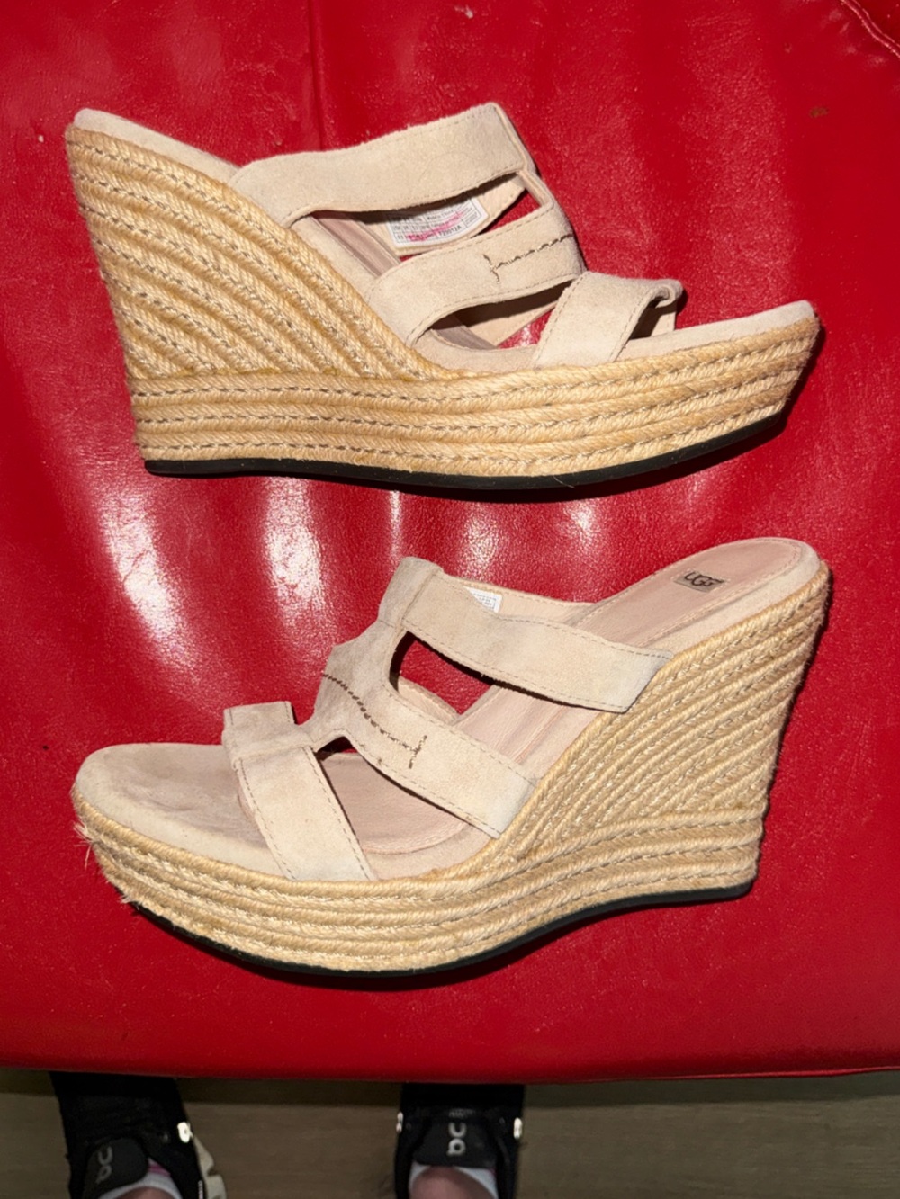 UGG Women's Tawnie Beige Suede Slide Wedge Shoes